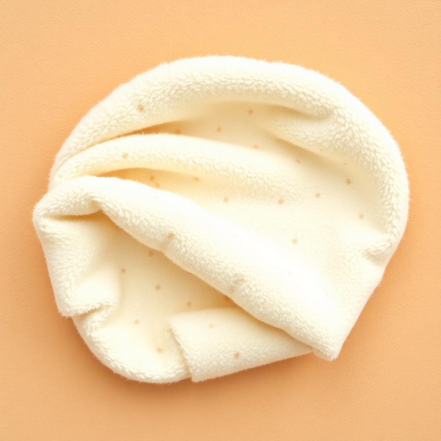 Cremekleurige fleece stof met kleine stippen, zacht en pluizig