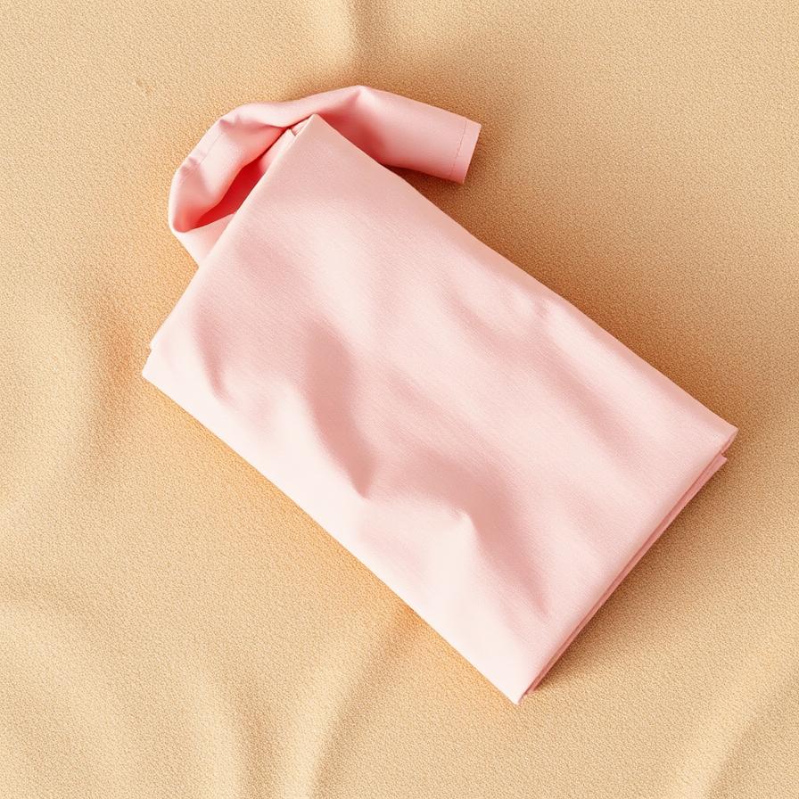 Effen zacht roze katoenen stof op warm zand